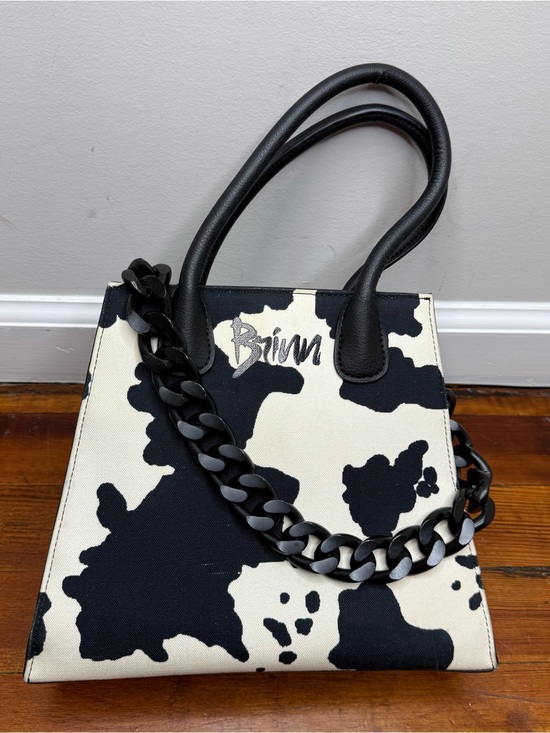 Brinn Handbags - Black & White Cow-Print Canvas Shoulder Bag